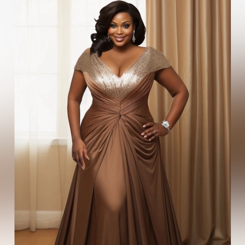Glamorous Brown Sequin Prom Dress